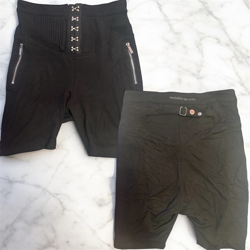 Maniere De Voir Black Shorts with Zipper Detail